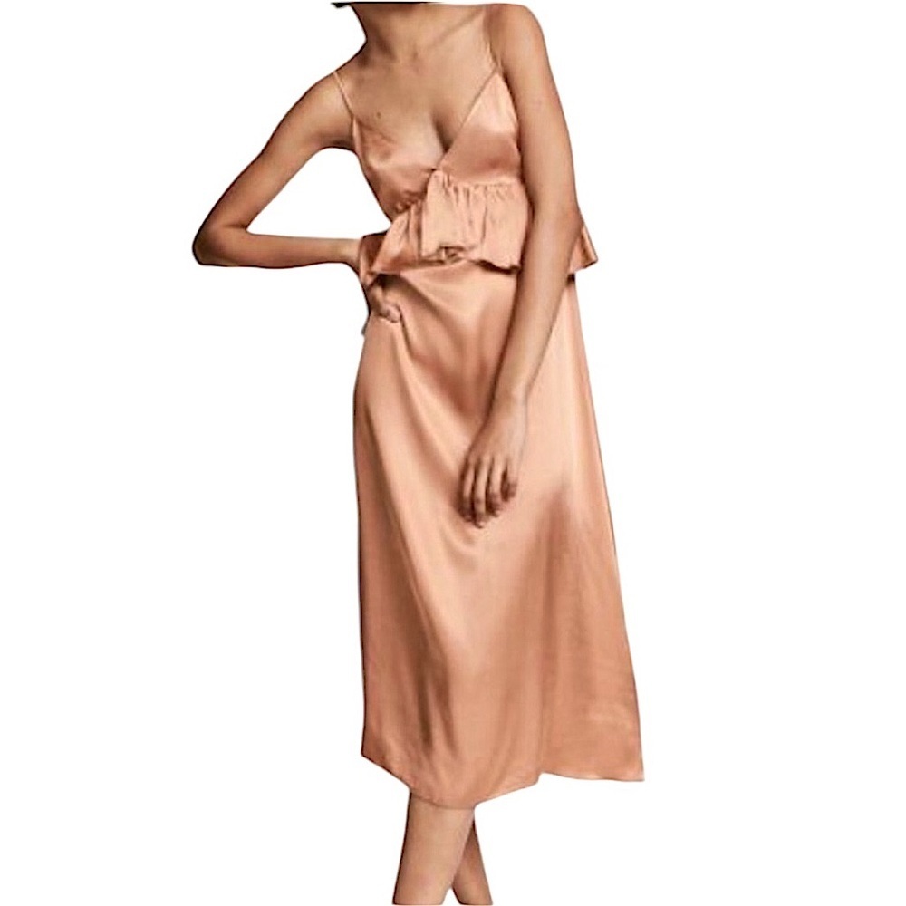 H&M Satin Slip Dress Midi Length Rose Gold Size 8